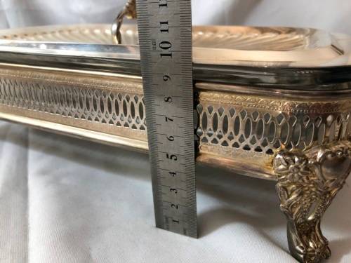 Highly detailed antique silver plated and glass entre dish with cover