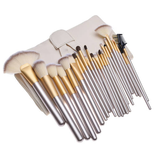24 Piece Synthetic Hair Cosmetic Makeup Brush Set-Champagne Unboxed