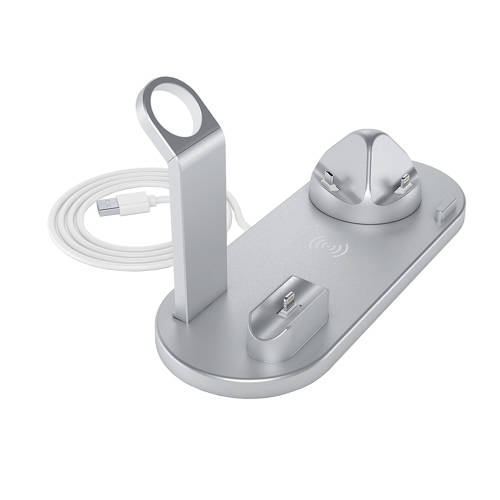4 in 1 Wireless Charging Dock for iWatch/Airpods Pro/iPhone 11Pro-Silver Unboxed