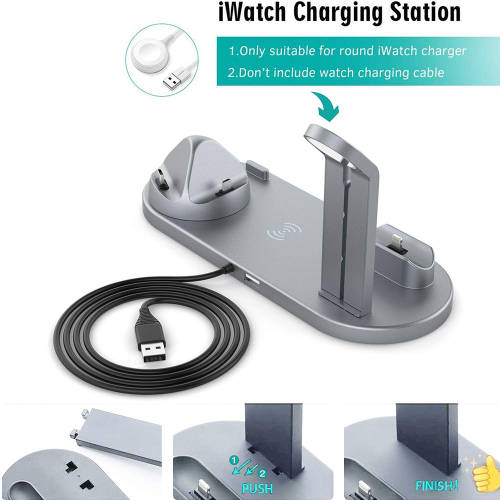4 in 1 Wireless Charging Dock for iWatch/Airpods Pro/iPhone 11Pro-Silver Unboxed