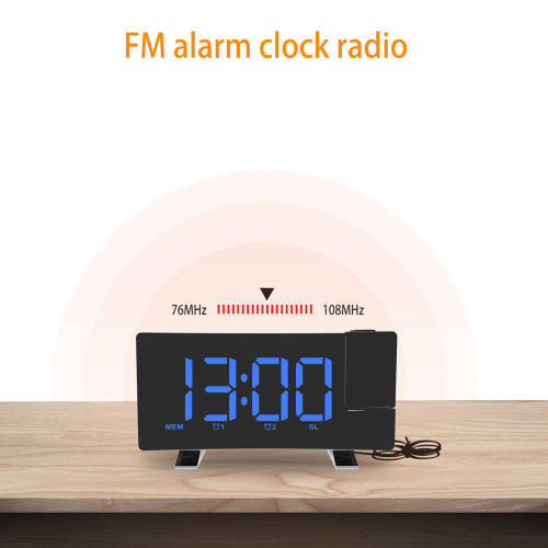Digital Projector LED Display USB FM Radio Alarm Clock-Blue Light Unboxed