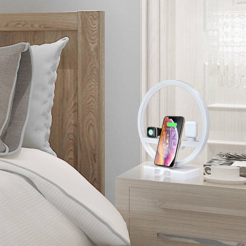 4 in 1 Fast Wireless Charging Dock Station with LED Desk Lamp-White Unboxed