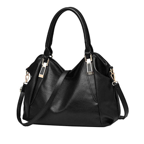 Women`s Fashion Soft Leather Satchel Handbag Shoulder Bag - Black