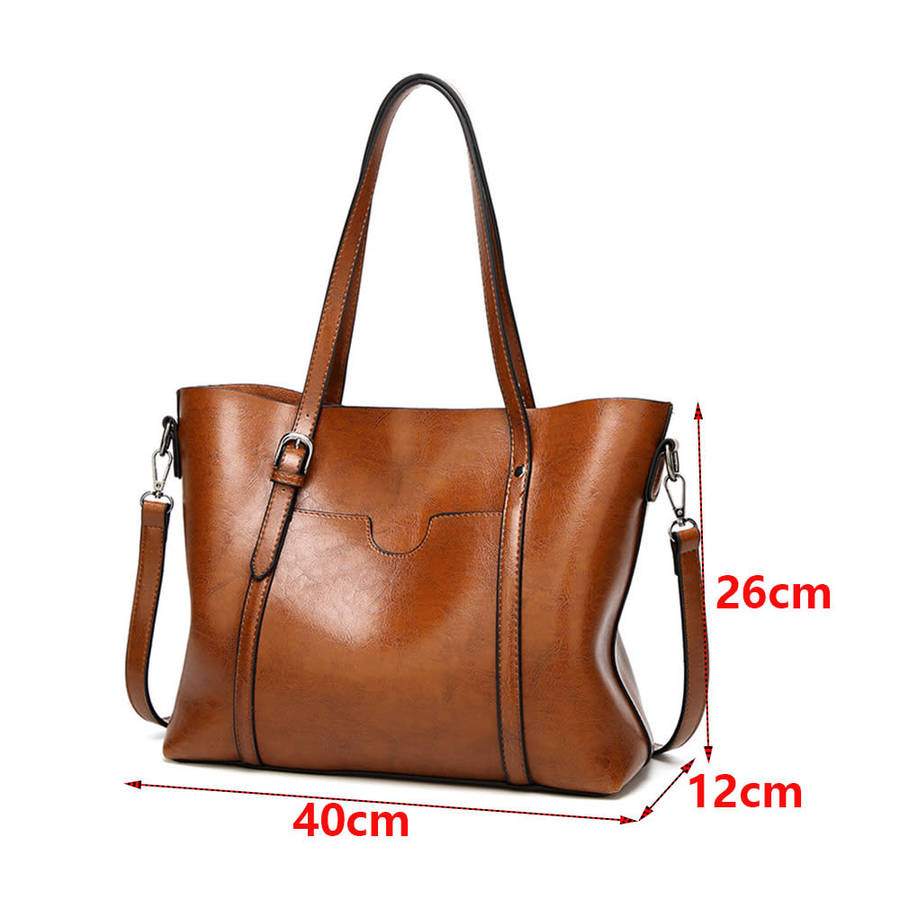 Women`s Large PU Leather Cross-Body Tote Bag - Brown