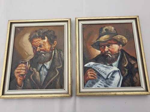Diaz '73 original paint on canvas of men smoking x2