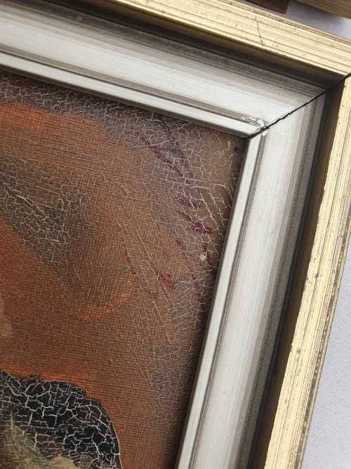 Diaz '73 original paint on canvas of men smoking x2