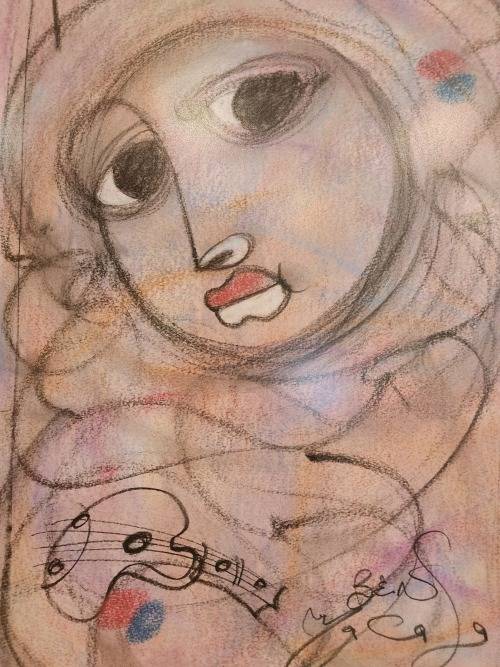 Ben Macala Face With A Guitar Mixed Medium Art