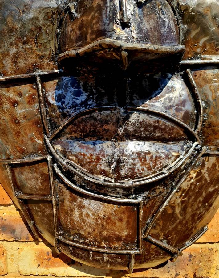 Large Heavy Solid Metal Face Sculpture