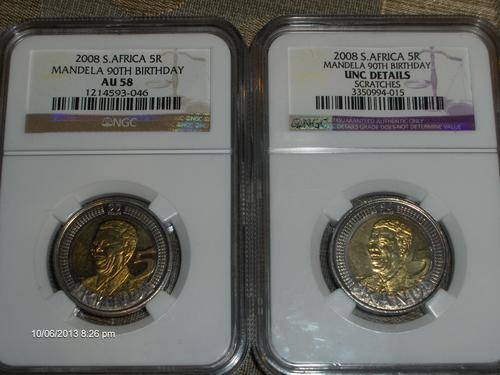 AU 58 + rare UNC Details (Scratches) Mandela 90th birthday coins