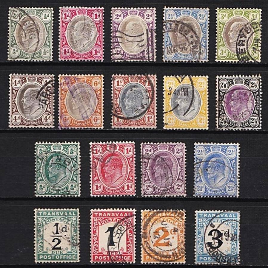 Transvaal KEVII VFU short set to 2/6 + 1905 VFU Set + Postage Dues