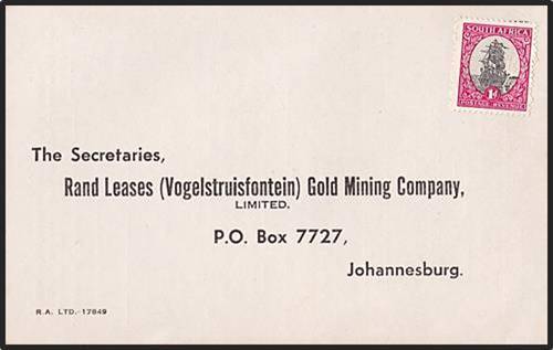 Very Rare VOGELSTRUISFONTEIN - Mining Proxy (Return) Card  - UNUSED
