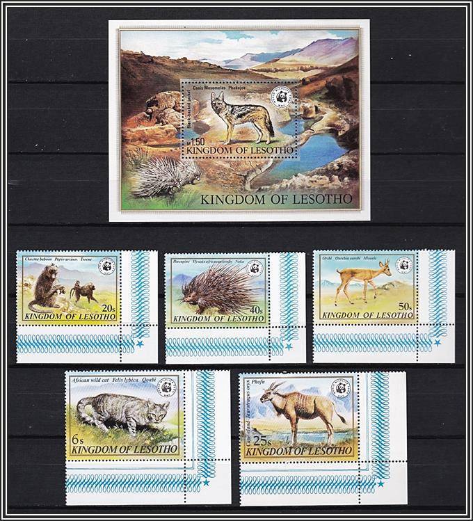 1981 Lesotho "ENDANGERED ANIMALS" UMM (**) Marginal Singles & Minisheet *** CV = $41 ***