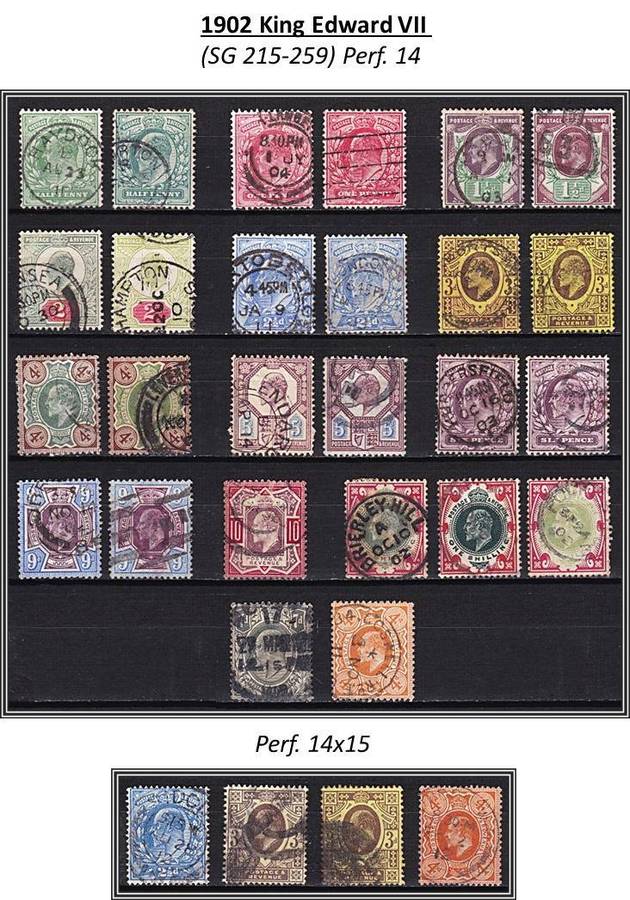 1902 GBR KEVII VFU Set to 1/-  Various Issues, Shades, Perf. 14x15 Issues, Great Cancels etc. *** CV