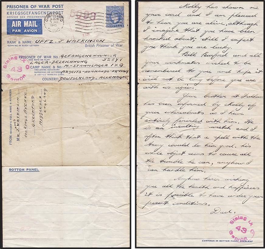 1945 WWII Censored "PRISONER OF WAR POST" Cover to Germany - GREAT HANDSTAMPS !!!