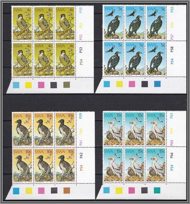 POPULAR 1975 S.W.A. Protected Birds of Prey UMM (**) Control Blocks of 6 *** GOOD CV ***