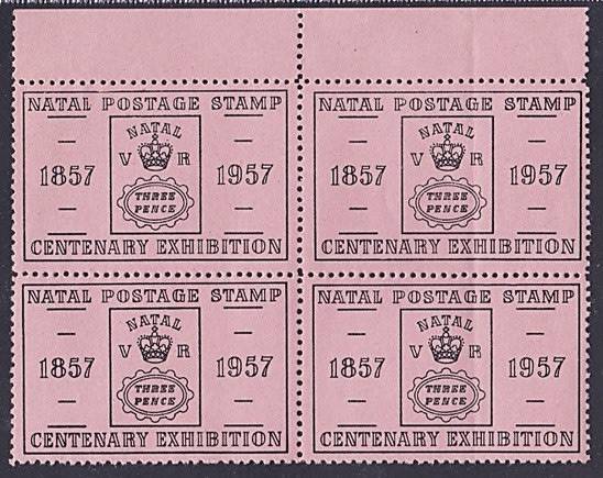 1957 Natal Centenary Exhibition Marginal UMM (**) Block of 4 *** SCARCE IN THIS FORMAT ***