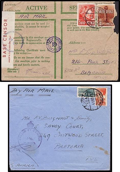 10 x WWII On Service Covers - Egypt to SA *** GREAT CENSOR HANDSTAMPS ***