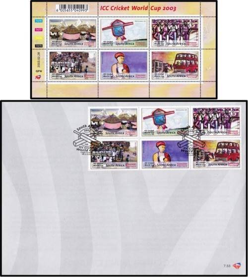 2003 RSA ICC Cricket Word Cup Sheetlet and Cover *** Great Thematic ***  @ CV  R390