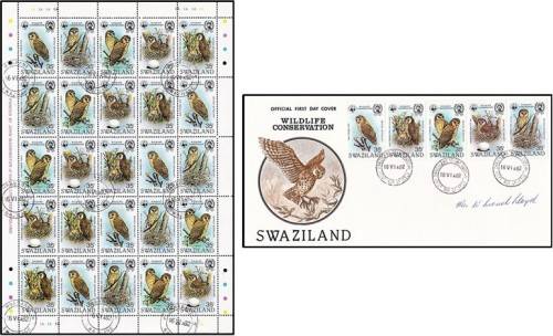 1982 Swaziland Fishing Owls Cancelled SHEET & FDC *** CV  R3,000+ ***