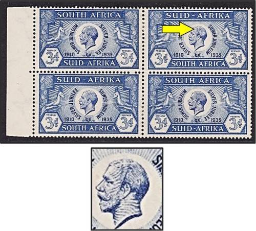 1935 3d Silver Jubilee MM (*) Block with Cleft Skull VAR  *** CV  R1,500+ ***