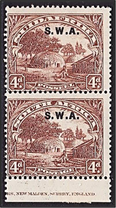 1927/30 SWA 4d MM(*) DOWN PERF & INSCR VERT PAIR  *** R3000 for Horizontal ***