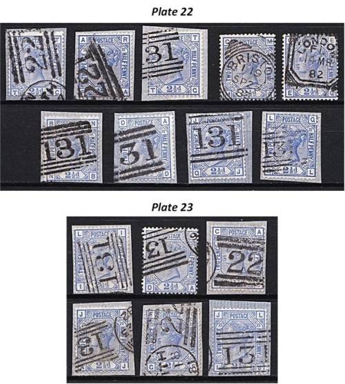 1873/80 GB QV 2 1/2d Plate 22 & 23 with Different Postmarks  *** CV  R17,000+ ***