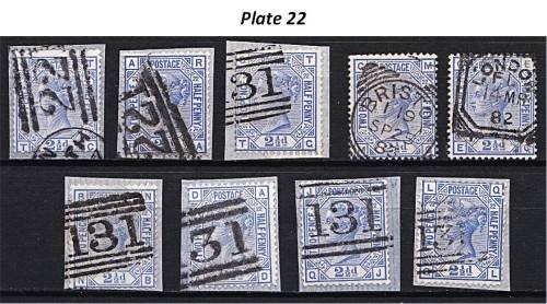 1873/80 GB QV 2 1/2d Plate 22 & 23 with Different Postmarks  *** CV  R17,000+ ***