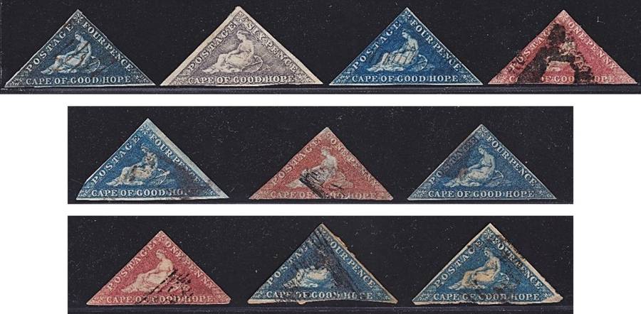1853/64 CoGH Triangles Used Study Lot - 2 Margins, 3 Thin Margins etc.