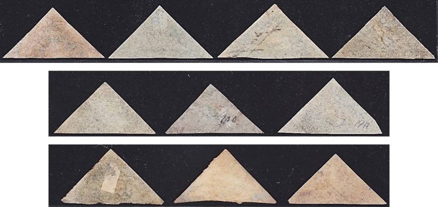 1853/64 CoGH Triangles Used Study Lot - 2 Margins, 3 Thin Margins etc.