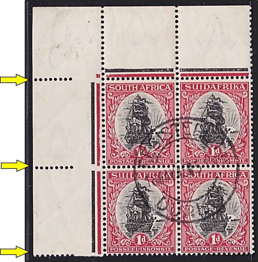 1926 Union 1d CC.30Lb Inv Wmk VFU Corner - Proving Margin - Extra Perfs in Margin- Rare as Used