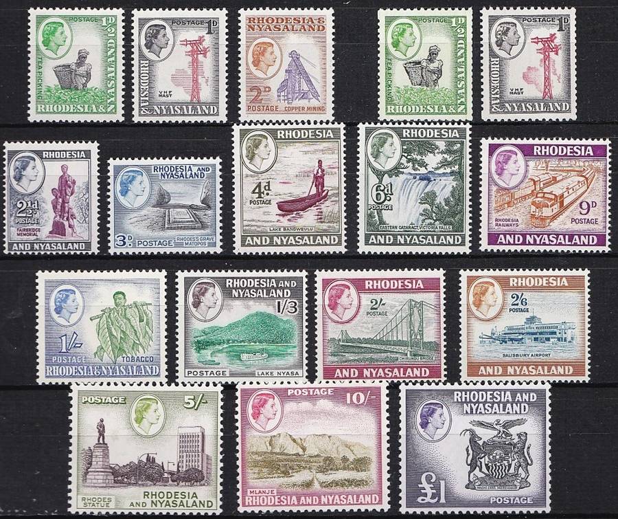 1959 Rhodesia & Nyasaland Fresh Full UMM(**) Set + Coils  @ CV  R2,802