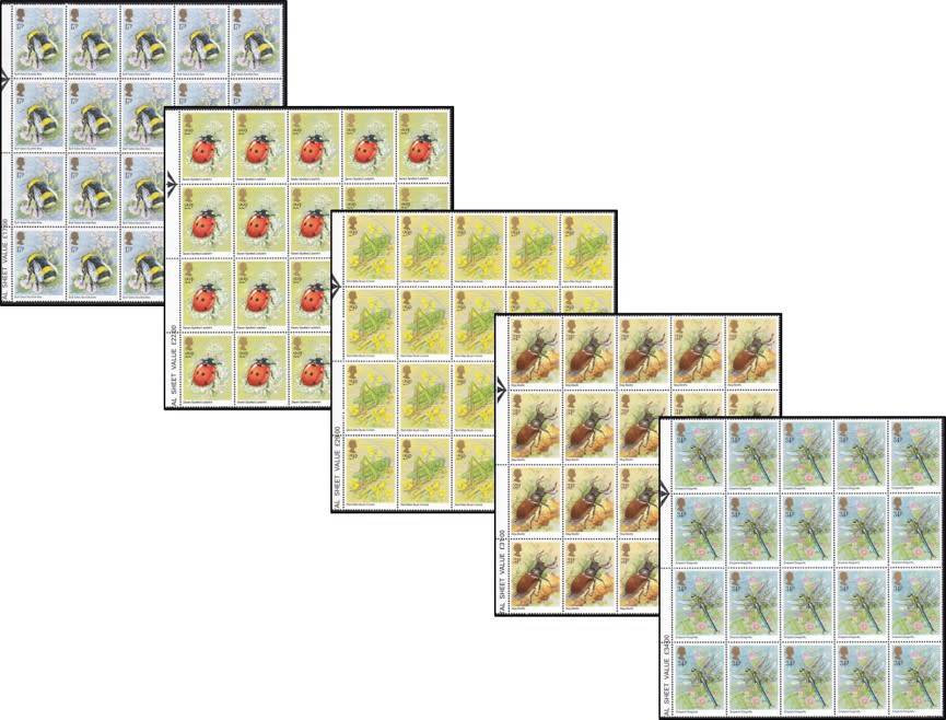 1985 Great Britain Insects Full UMM(**) Set in Arrow Blocks of 20  @ CV  R1,700+