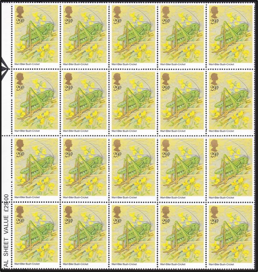 1985 Great Britain Insects Full UMM(**) Set in Arrow Blocks of 20  @ CV  R1,700+
