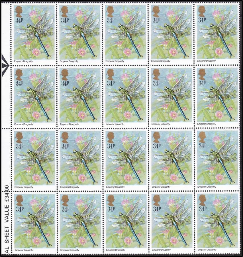 1985 Great Britain Insects Full UMM(**) Set in Arrow Blocks of 20  @ CV  R1,700+