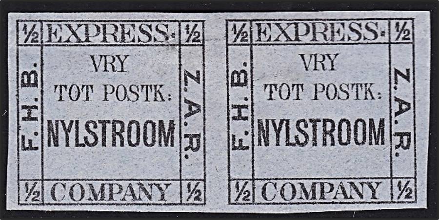 ZAR ½d Nylstroom Express Company F.H.B. MM(*) Imperf Pair of Labels - Scarce!