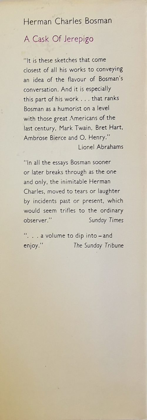 4 BOOKS: Bosman at his Best, A Cask of Jerepigo, Jurie Steyn`s Post Office, Unto Dust - H.C. Bosman