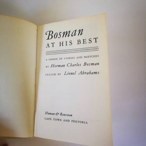 4 BOOKS: Bosman at his Best, A Cask of Jerepigo, Jurie Steyn`s Post Office, Unto Dust - H.C. Bosman