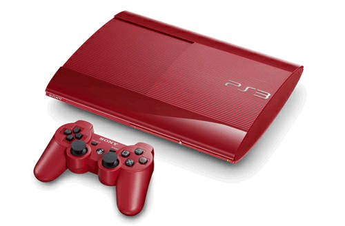 PLAYSTATION 3 500GB SLIM (RED) + 2 WIRELESS CONTROLLERS + 8 GAMES