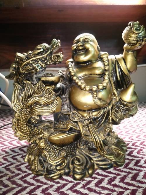 Laughing Buddha with Dragon Ornament **Height 230mm x Width 240mm