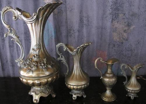 4 x Vintage Italian Silver Plated  and Brass Pitcher Vases