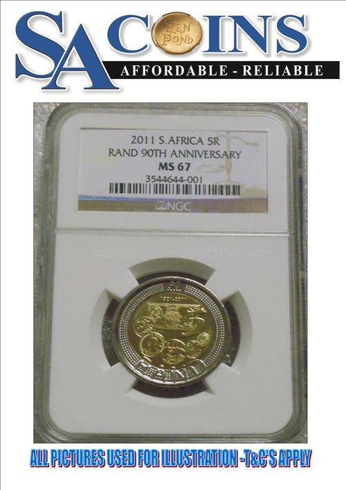*NEW R5 MS67-- 2 AVAILABLE*-2011 SARB 90TH BIRTHDAY R5 COIN MS67- HIGHEST GRADE-CERTIFICATE INCLUDED