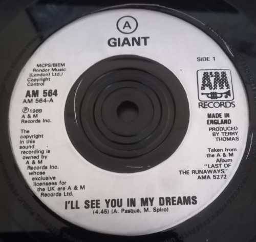 GIANT - I`LL SEE YOU IN MY DREAMS 45RPM RECORD