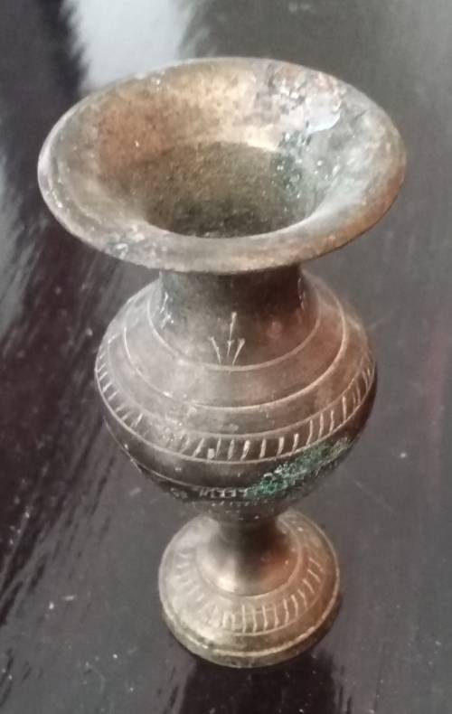 Small Brass Vase Ornament. Height 7.6cm. Diameter top 3.4cm. Diameter bottom 3cm.