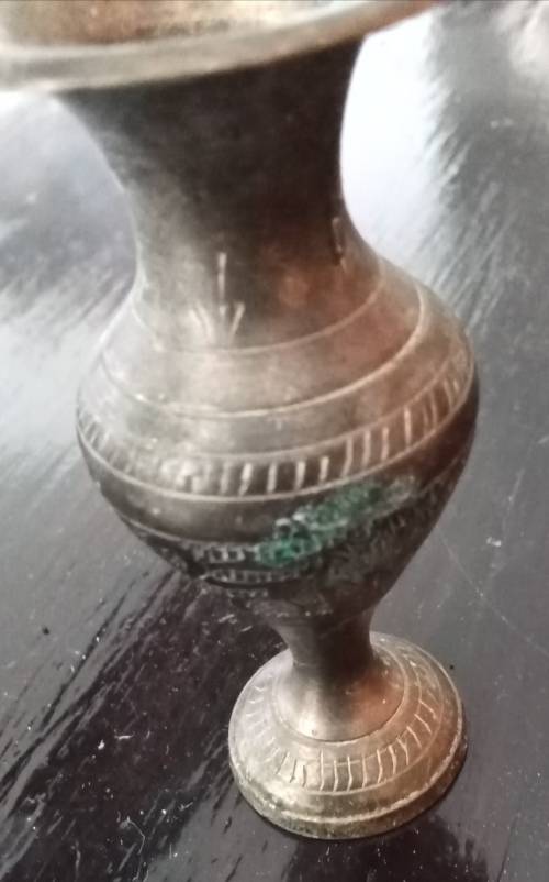 Small Brass Vase Ornament. Height 7.6cm. Diameter top 3.4cm. Diameter bottom 3cm.