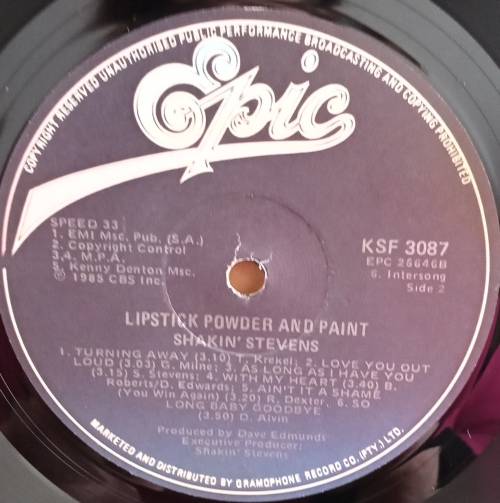 Shakin` Stevens - Lipstick Powder & Paint LP vinyl record.