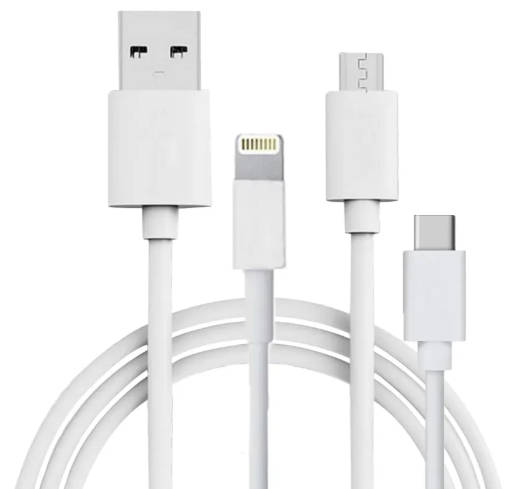 Treqa CA-820 Data & Charging Cable 3 in 1 Lightning Pin, V8 And Type C 2A -3-in-1 USB charging cable