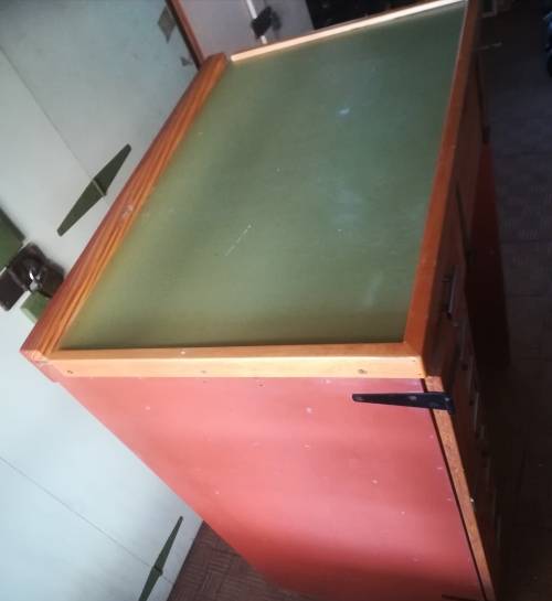 Vintage Pine  Stationary Cupboard. Height 97cm. Width 53cm. Length 79cm. Lockable.