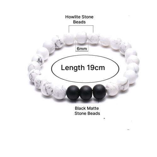 White howlite and black stone beads bracelet