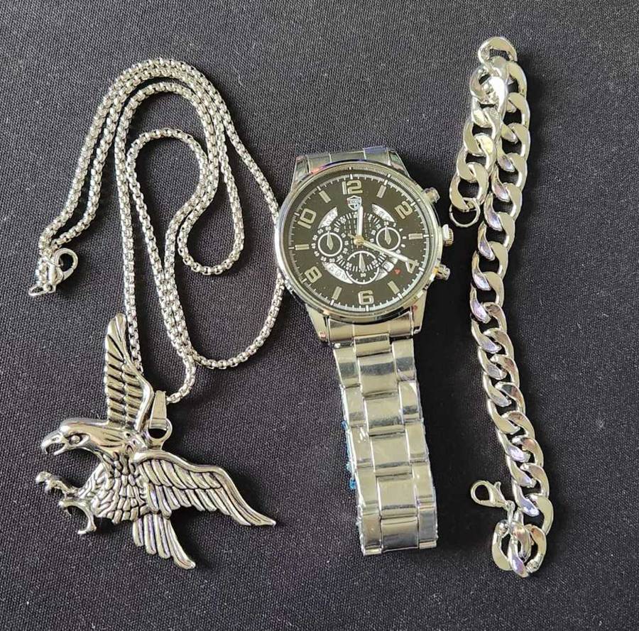 Men`s / Fathers day Watch Eagle chain Gift set 3 pcs