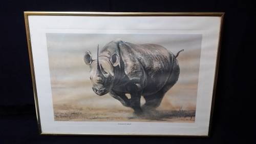 ART : RHINO ARMOURED ATTACK BY PAUL BOSMAN 77 PRINT : METAL AND GLASS FRAMED